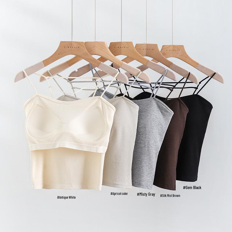 

Women s Knitted Thin Strap Vest with Chest Pad - Spring & Summer Wear, No Bra Needed, Beautiful Back Bandeau. One Size
