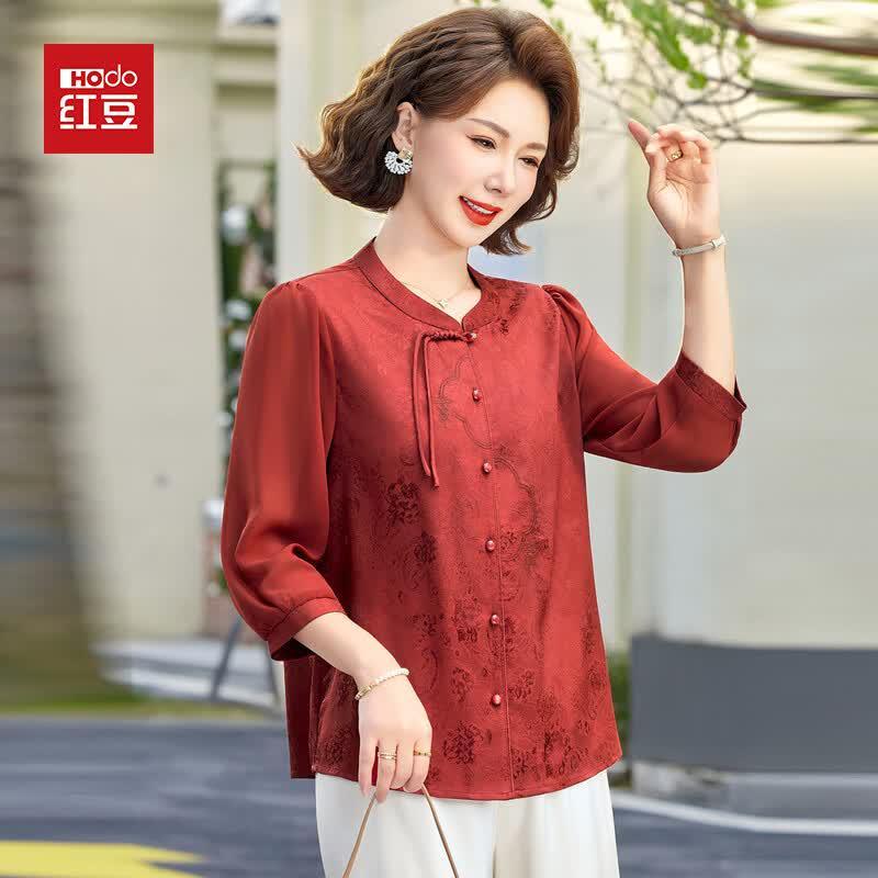 Hodo New Chinese Style Floral Blouse for Mid-Aged Women 2XL