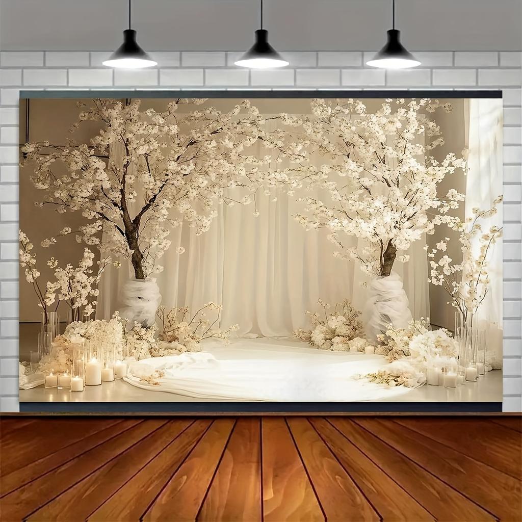 2D plane 1 piece of romantic white floral landscape background fabric suitable for home studio and outdoor celebrations