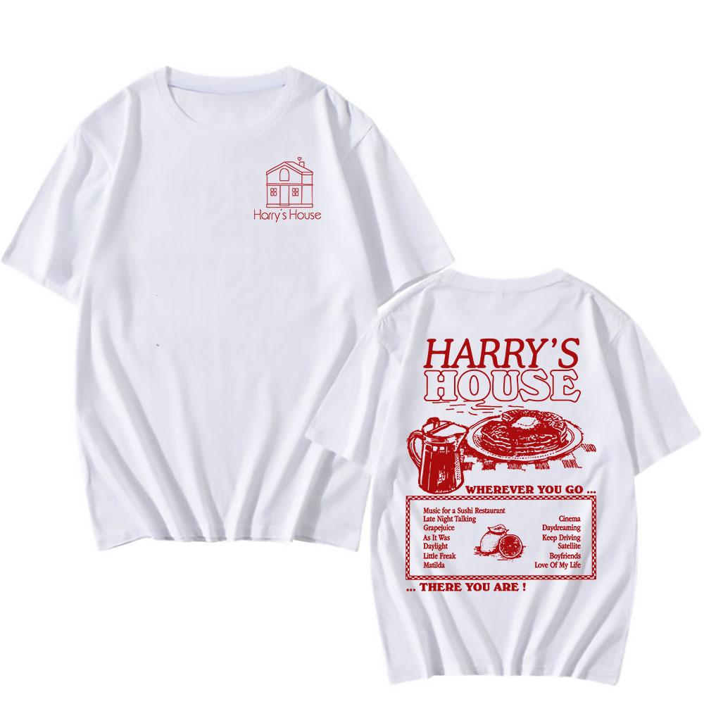 

HarrysHouse Print T-shirt O-neck Short Sleeve Loose Male Tshirts Fashion Summer Unisex Streetwear Cotton Soft Men Tees XXL білий