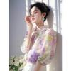 Elegant French-style Beautiful Purple Floral Chiffon Blouse for Women 2025 Blouse