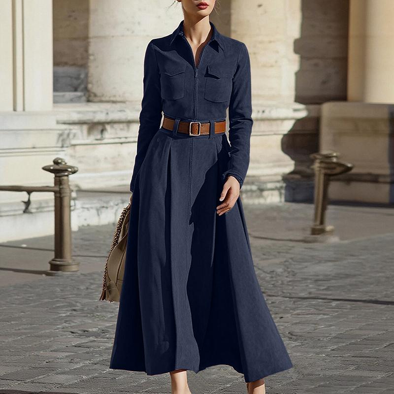 ZANZEA Women Casual Turn Down Collar Long Sleeve A-line Long Dress