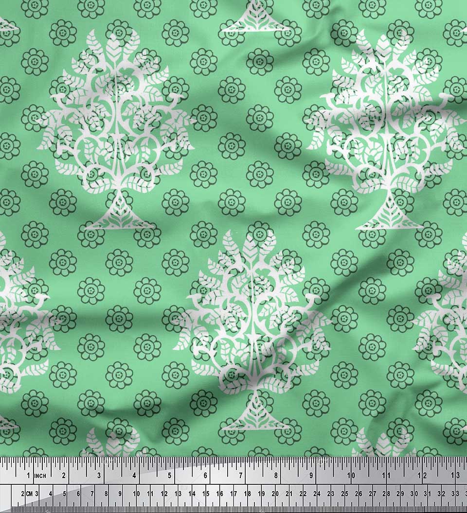 

Soimoi Blue Japan Crepe Satin Fabric Leaves & Floral Block Print Sewing Fabric metre 42 Inch 42 Inch Wide - Poly Crepe зелений