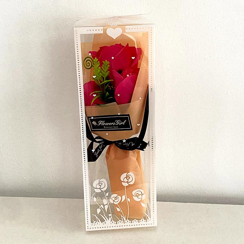 1 Set Luxury Soap Flower Arrangement for Valentine's Day 3 Rose Soap Bouquet Gift Box 9x7x25cm