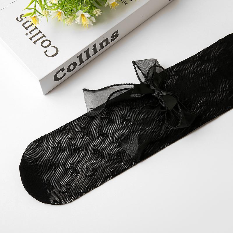 Girls Fishnet Socks Scissors Bow Decoration Sweet Cute Slim Fit Exquisite Sheer Mesh Socks Elastic Breathable All-Match Fashion