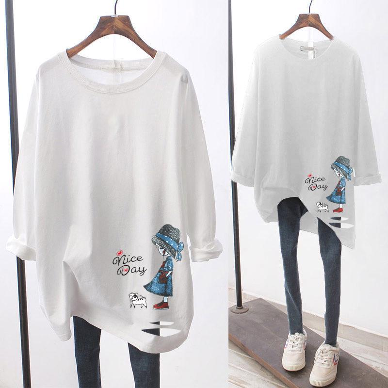 

Женская футболка с длинным рукавом из 100% хлопка 2025: Стильный, подчеркивающий фигуру осенний топ средней длины M (70-95 jin)