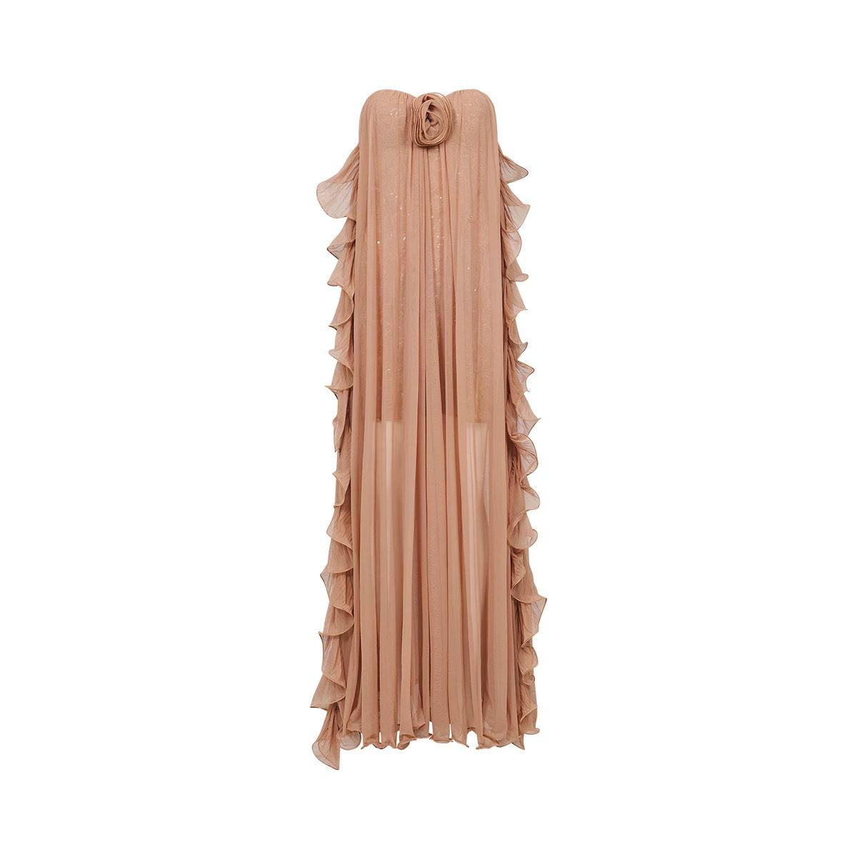 Spring/Summer Mesh Halter Neck Strapless Backless Dress Large розовый