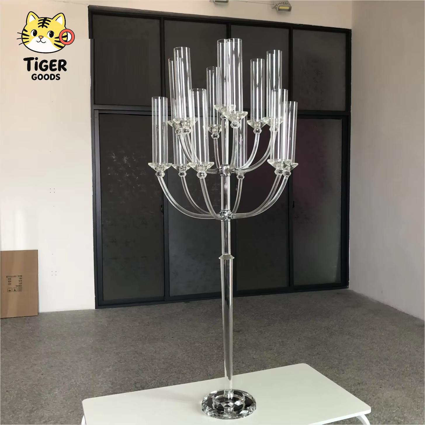 TGYW Glass Crystal Candelabra Wedding Decoration Table Centerpiece Tall 13 Arms Candle Holder Candlestick Wedding Party Decor (Clear,155cm Glass)