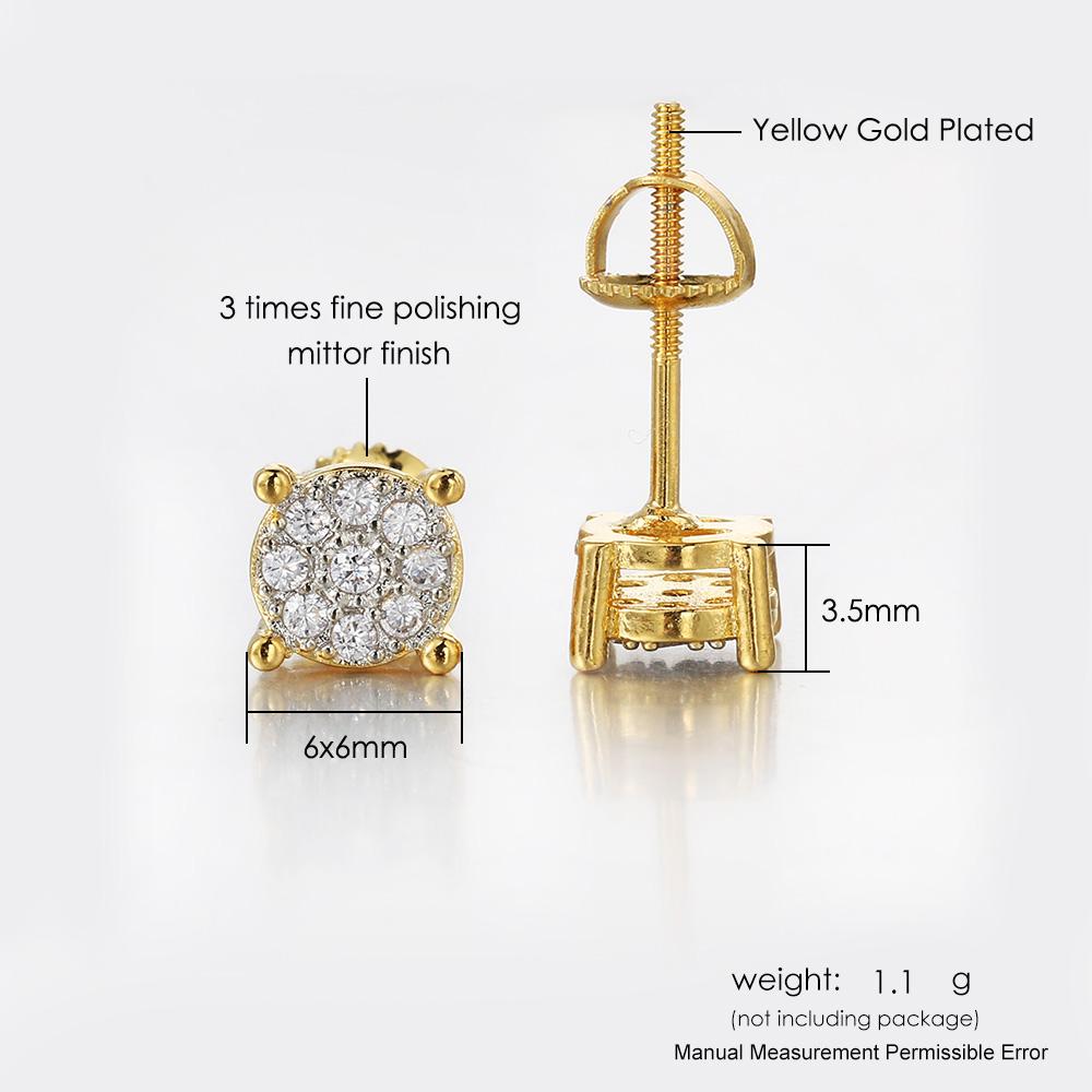 6mm Round Stud Earrings For Men Women AAA+ Cubic Zirconia Gold Color Ear Piercing Hip Hop Rock Jewelry Dropshipping OHE173