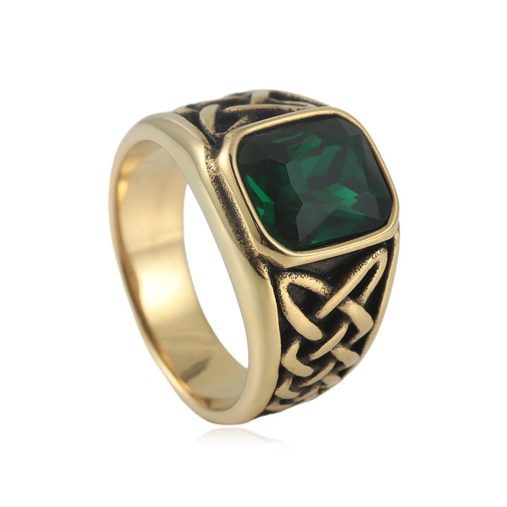 Punk Vintage Square Red Stone Signet Rings for Men Women Stainless Steel Nordic Vikings Knot Rune Ring Fashion Jewelry Wholesale