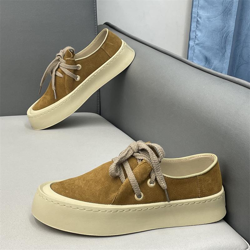 Shoes autumn new leather thick baseplate shoes plain lazy sports leisure cr