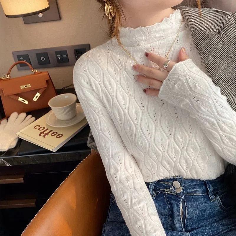 Pulover Tricotat Jumper Femei Gât Mediu Pulover Tricotaje Femei Slim Culoare Solidă Pulover Toamnă și Iarnă Călduros Moale Pull