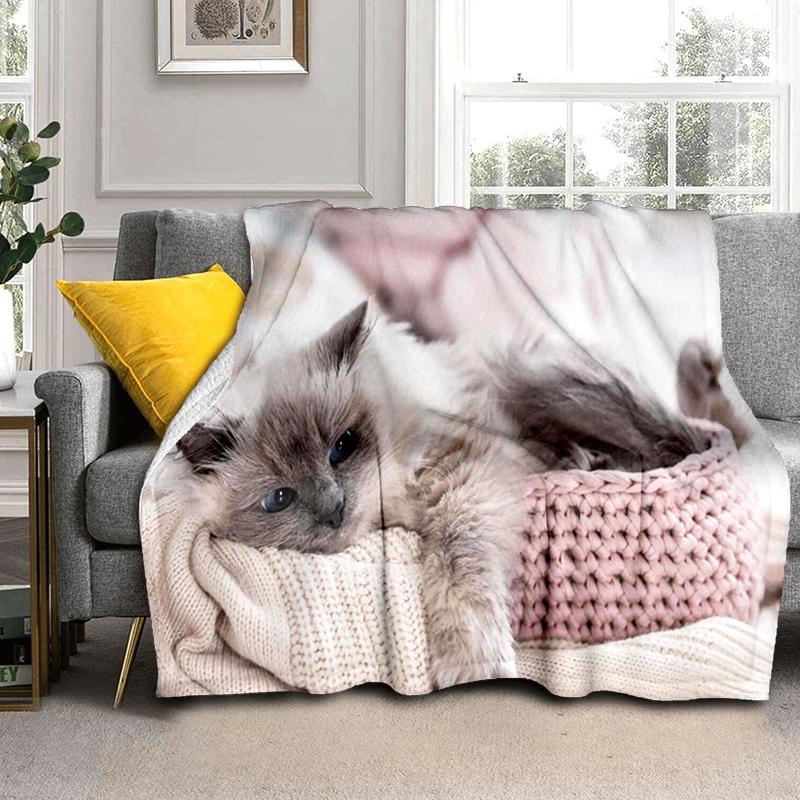 1PC Cute Cat, Cartoon Blanket, All Season Lightweight Home Office Outdoor Nap Multifunctional Blanket