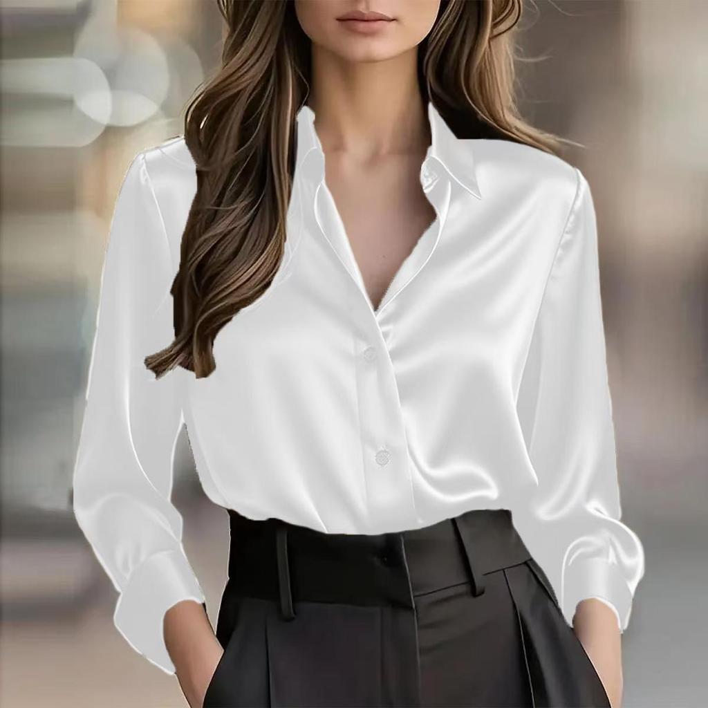 Autumn 2025 Elegant Satin Long Sleeve Button-Down Women's Shirt