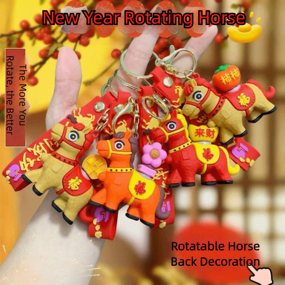 Cartoon Horse Keychain Rotating Pony Doll Zodiac Pony Bag Hanging  Year of The Horse