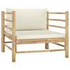 5 Piece Garden Lounge Set with Cream Colored Cushions Bamboo