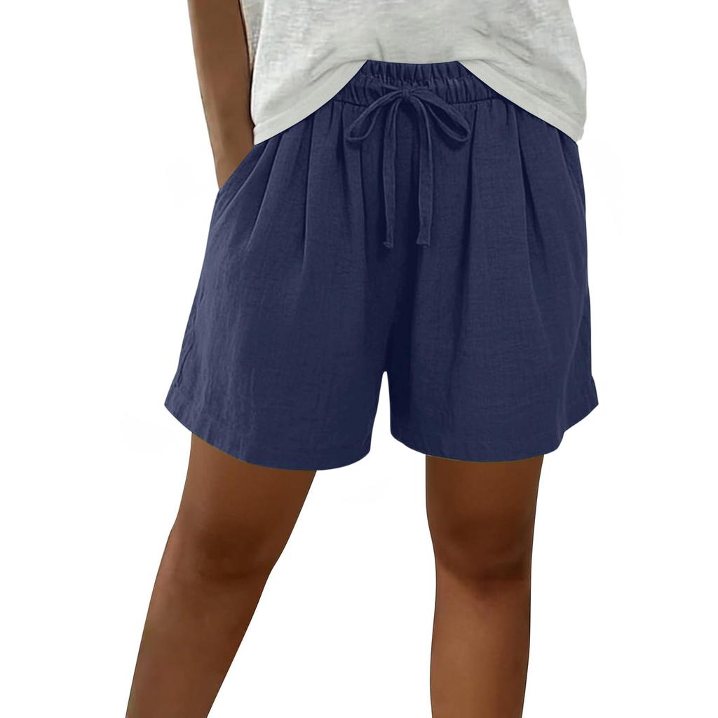 Damen Bermudashorts Mit Taschen Kordelzug Elastischer Bund Leinen-Shorts Lässige Strandurlaub Sommerkleidung