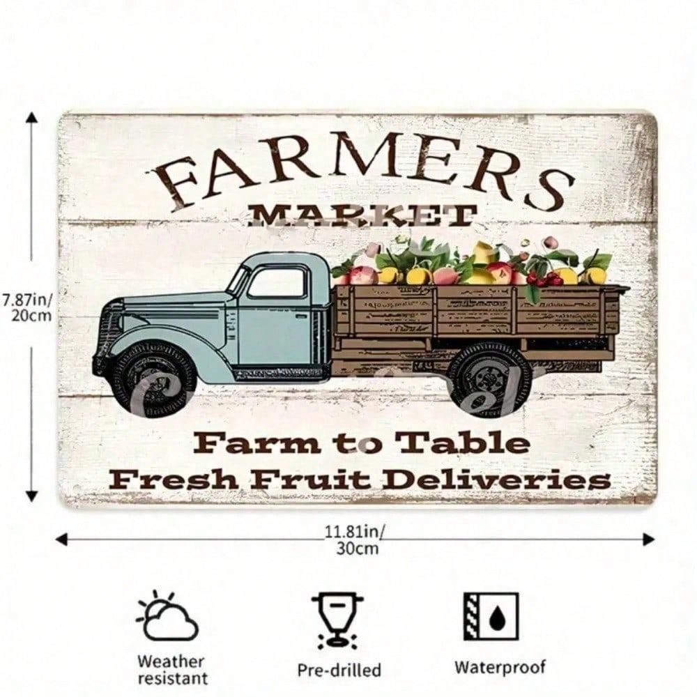 Farmhouse Farmers Market Tin Sign Farm To Table Kitchen Wall Decor Rustic Metal Art Gift Dining Room Home 1P
