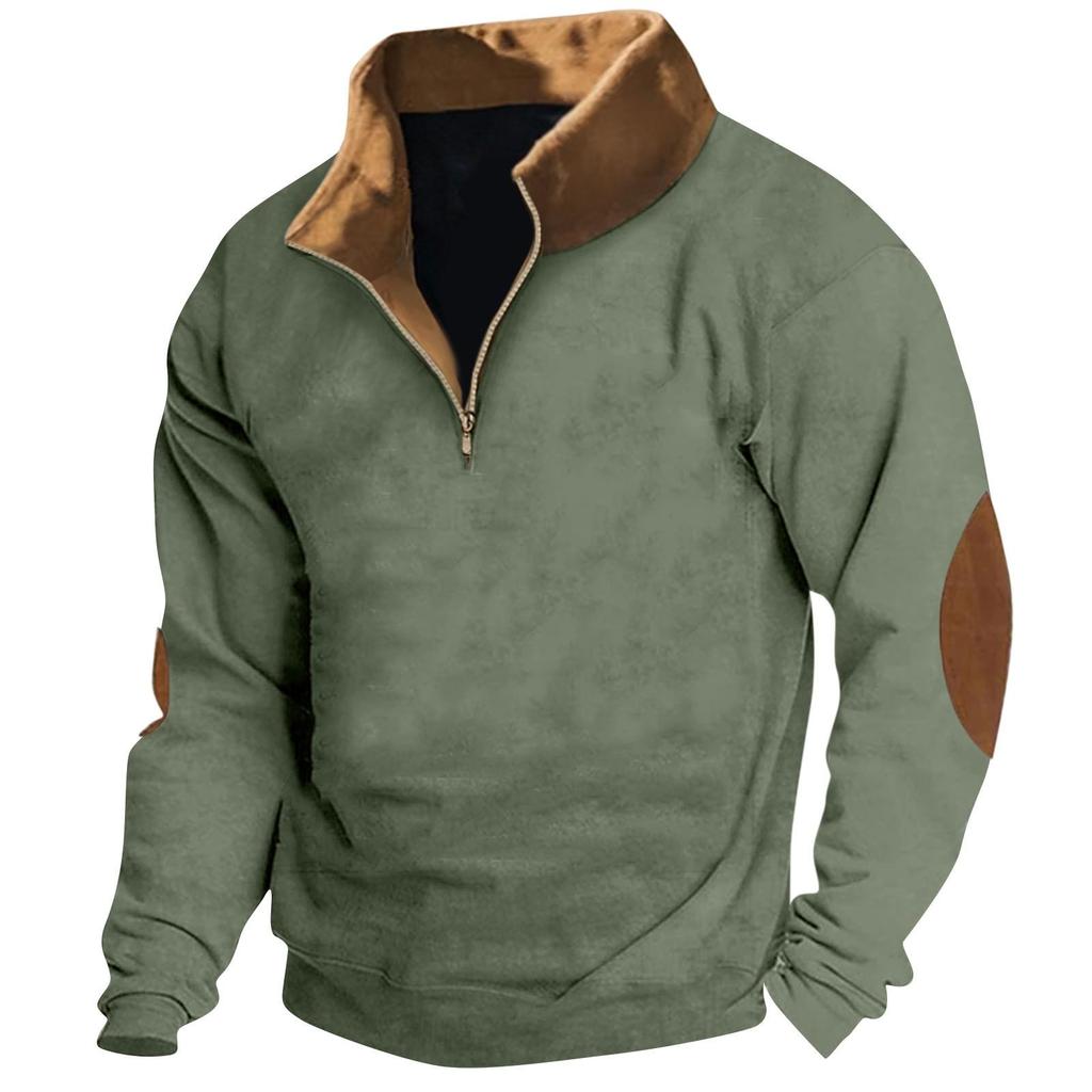 Men's Vintage High Neck Top Half Zip Sports Long Sleeve Sweater