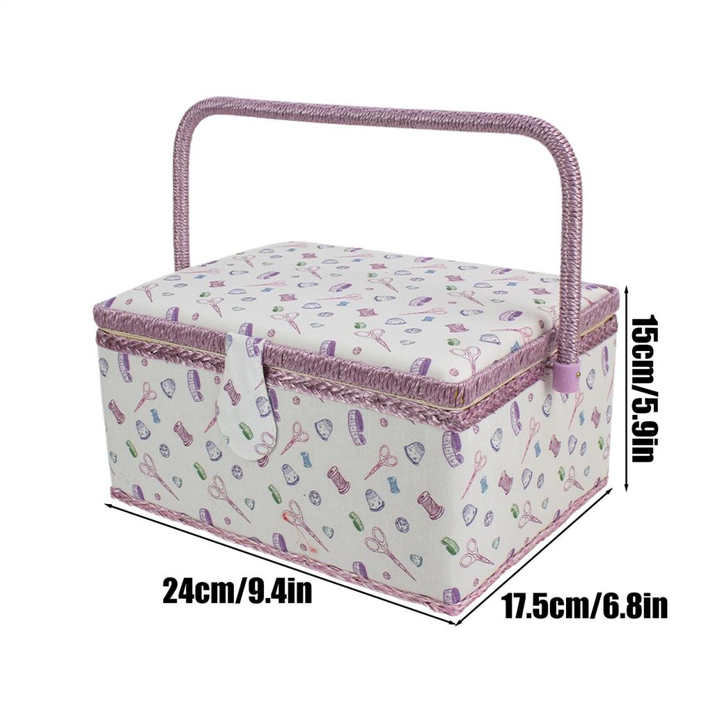 Sewing Basket Organizer Multi-Compartment With Removable Tray Handle Vintage Sewing Basket Portable Case For Thread Needles