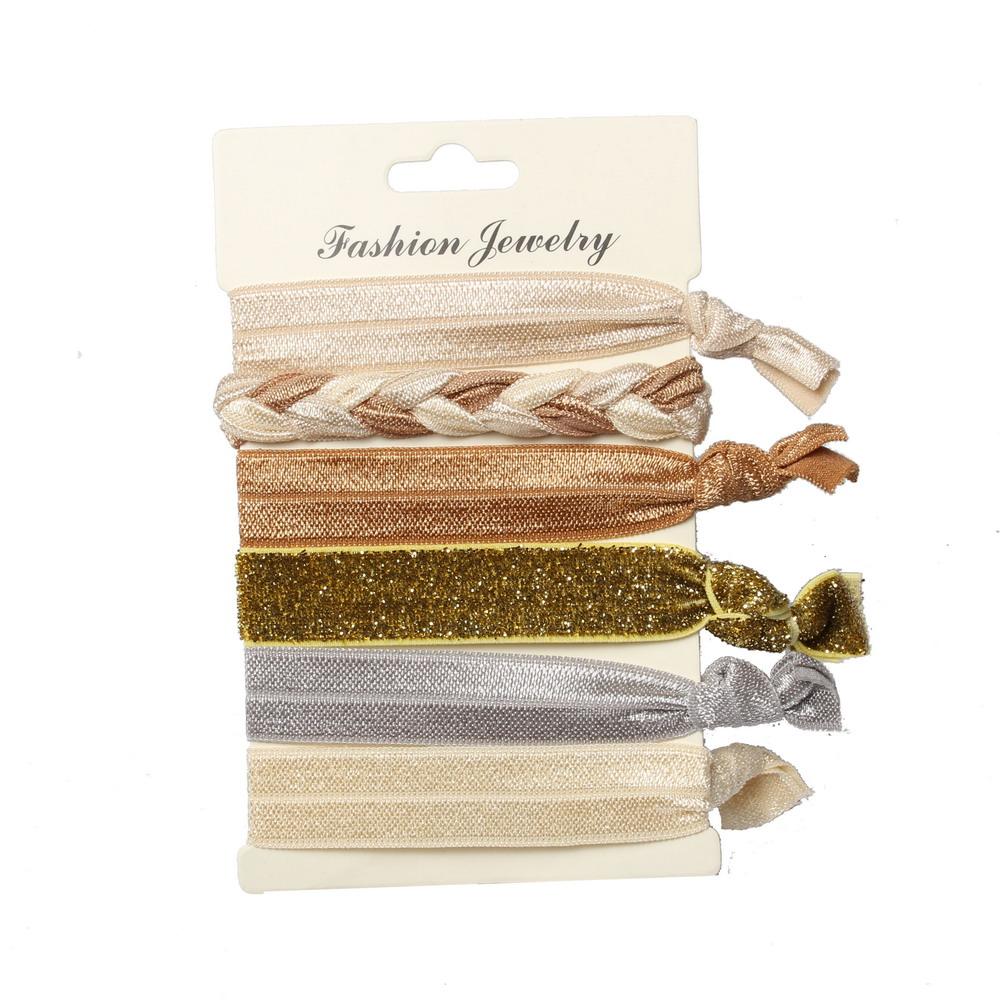 6PCS/pack Hair Tie Ponytail Holders Twist Yoga Ribbon Elastic Bands Hair Accessories Bracelet Elastic Metal Color Hair Bands