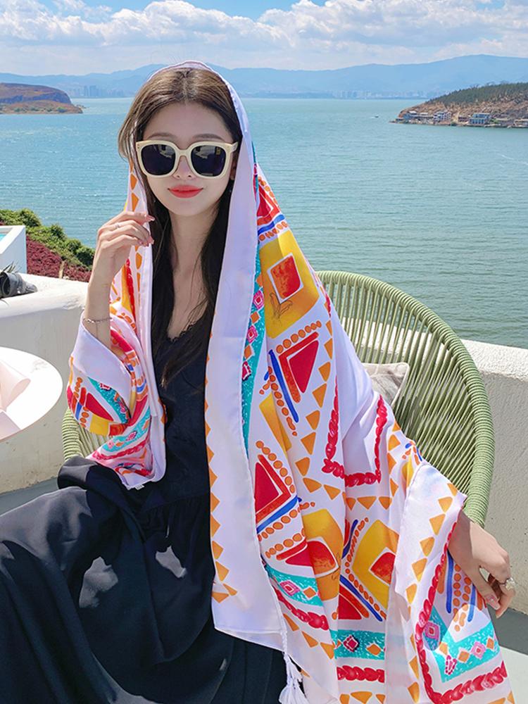 New Summer Chiffon Hijab Women Silk Scarf Vintage Print Mujer Long Shawl Bandana Sarong Beach Wrap Scarve Pareo Bufanda Stoles