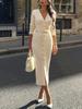 Elegant European and American Women's Long Knit Dress with Front Buttons and Belt
