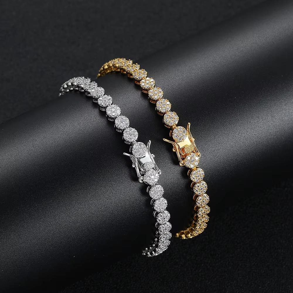 Fashion Hip Hop Jewelry Geometric Round Zircon Tennis Bracelet 5mm Bling CZ Iced Out Round Tennis Bracelet for Women and Men