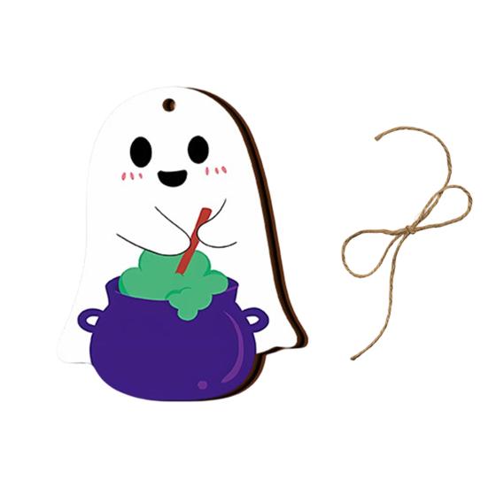 Halloween Wall Ornaments Ghost Wooden Hanging Sign with Hemp Rope, Cute Holiday Pendants for Home Party Decorations