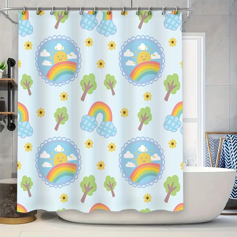 

Whimsical Sunflower Rainbow Shower Curtain Waterproof Fabric Decor For Bathroom Soft Pastel Colors Available In Custom Sizes! W60H190(CM)-1 Pcs