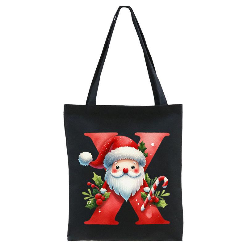English letters A-Z Christmas number print student casual canvas tote bag