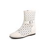 Fashion Women's new leather and cowhide round toe boots with spring and autumn height increase and calf mid heel plus size short boots