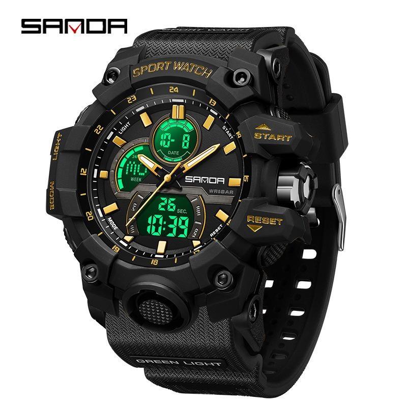 SANDA Multifunctional Military Watch for Men Dual Display Digital Waterproof Luminous Mens Wristwatches Quartz Clock Sport Watches