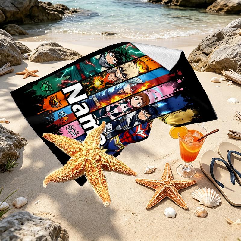 Custom Name Personalized Demon Slayer Print Beach Towel, for Trip Camping Beach Party Home Decor, Birthday Gift for Family & Friends