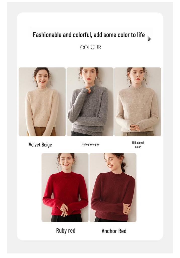 Autumn/Winter Cashmere Half-High Neck Long Sleeve Cable Knit Sweater