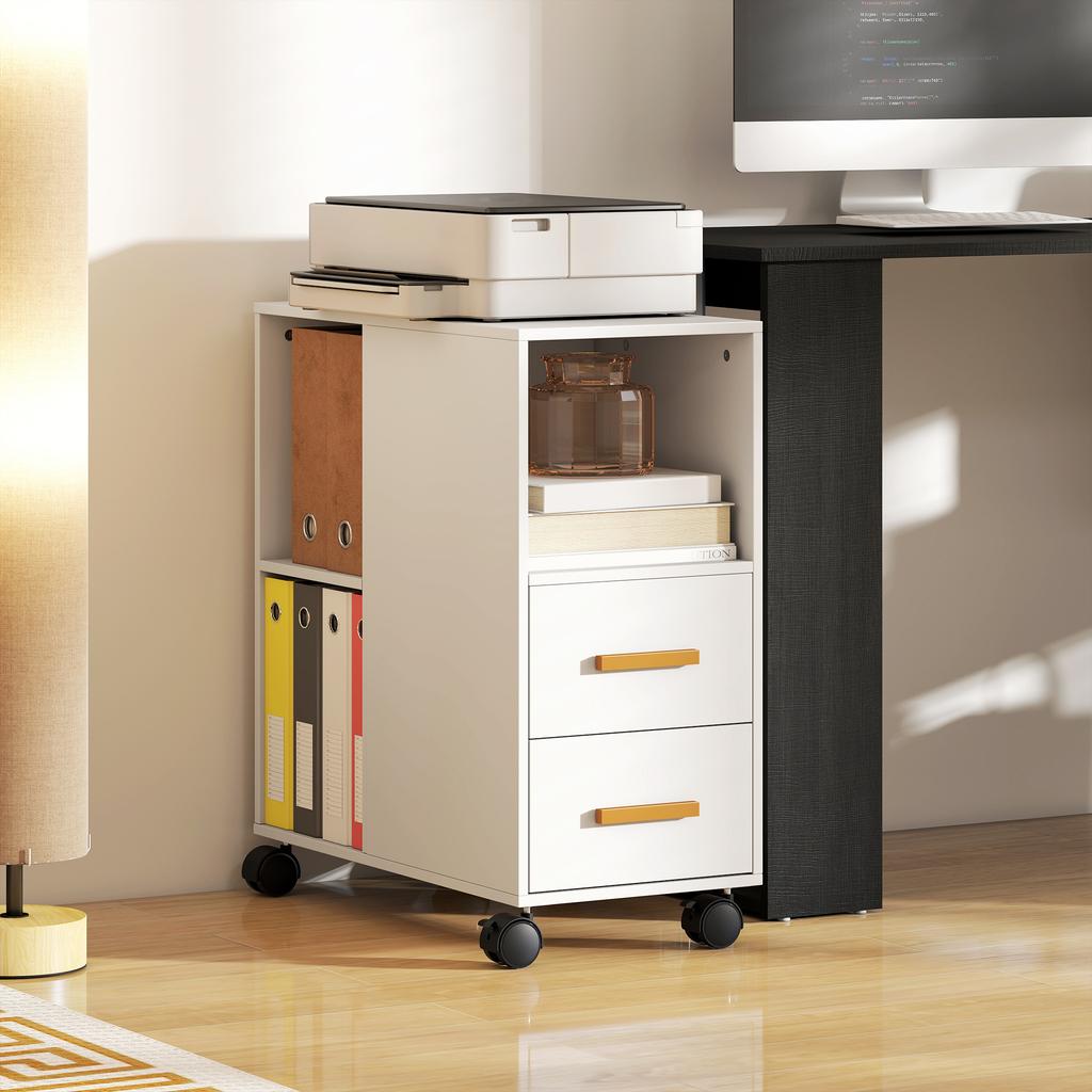 Printer Stand Printer Table with Adjustable Shelf, Casters for Fax Scanner 60 X 30 X 65 Cm White