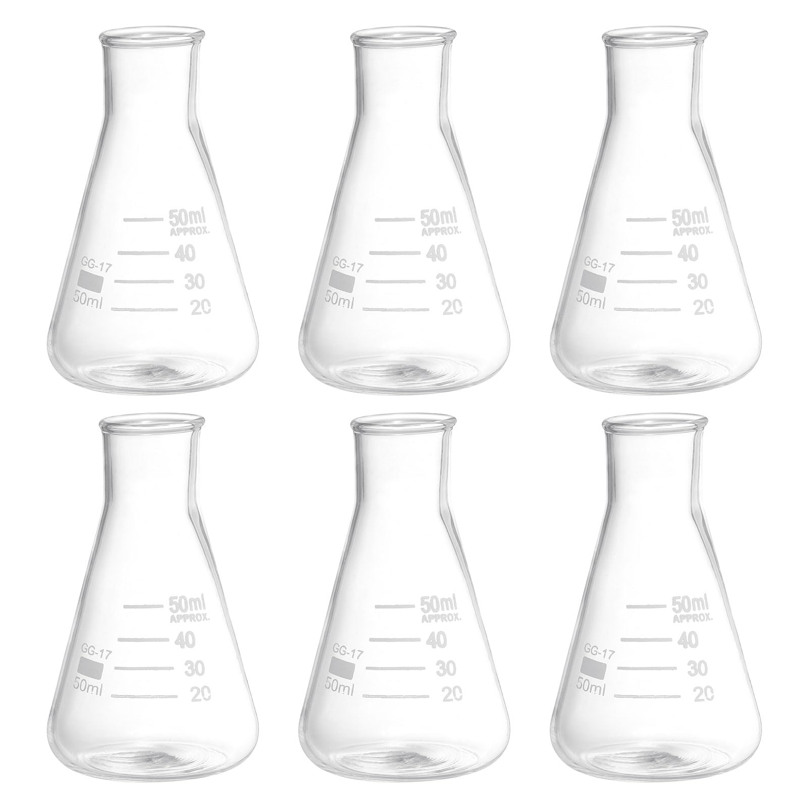 

PATIKIL Glass Erlenmeyer Flasks, Set of 6, 50ml, Narrow Mouth, Graduated, Borosilicate Glass, for Laboratory Chemistry and Scientific Research