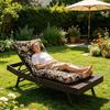 Garden Chair Pad with High Back Headrest, Tufted Outdoor Form and Seat Anchors 125 x 55 cm for Porch Use Daily