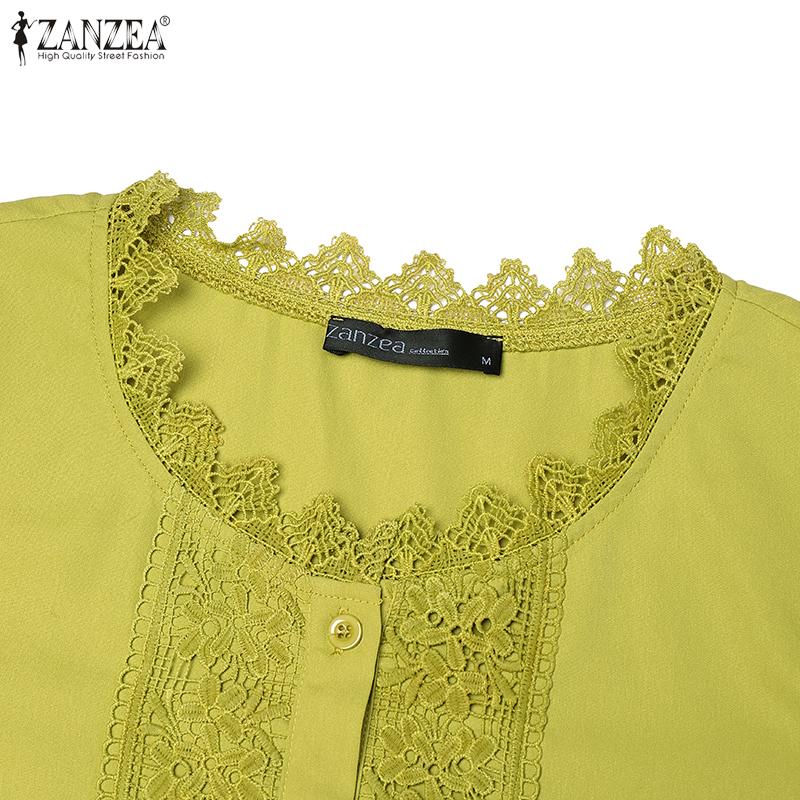 ZANZEA Womens Casual Embroidery Lace Patchwork 3/4 Sleeve Loose Blouse