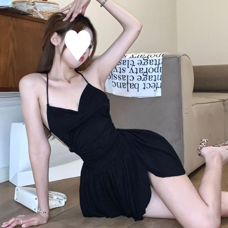 Pure desire sweet hottie sexy backless v-neck neck suspender dress women's small black dress temperament small man