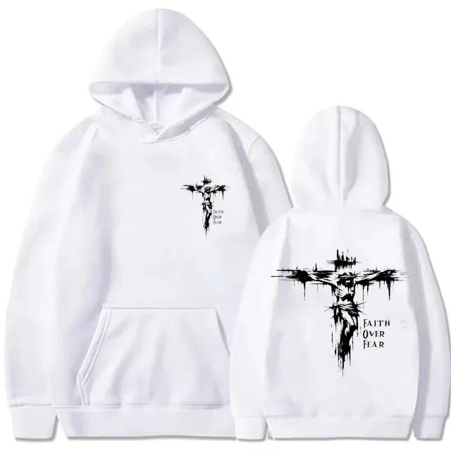 Felpa da uomo con croce religiosa e stampe di testo motivazionale stile pullover moda autunnale felpa con cappuccio felpa casual unisex