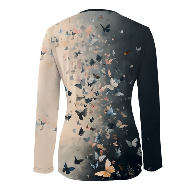 Kreativ dame-T-shirt med print og lynlås, langærmet, åndbar, blød og behagelig, velegnet til afslappet brug hele året rundt