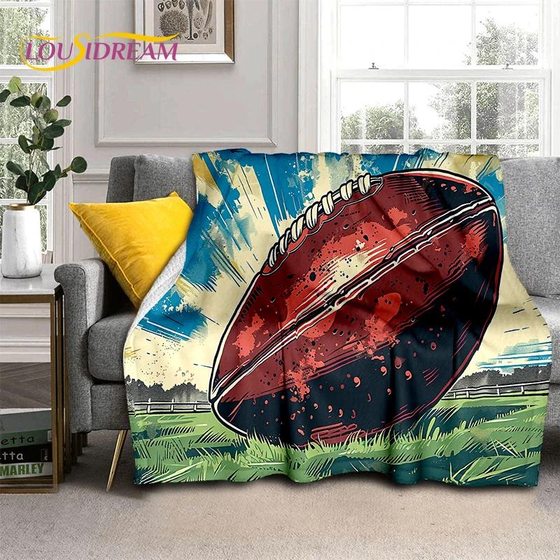 3D Rugby Field Rugby American Football Cartoon 2026 Soft Blanket,Soft Throw Blanket for Home Bedroom Bed Sofa Travel Cover Child