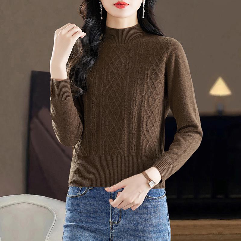 Women's Wool Half-High Collar Sweater - Winter Knit Loose Fit Base Layer