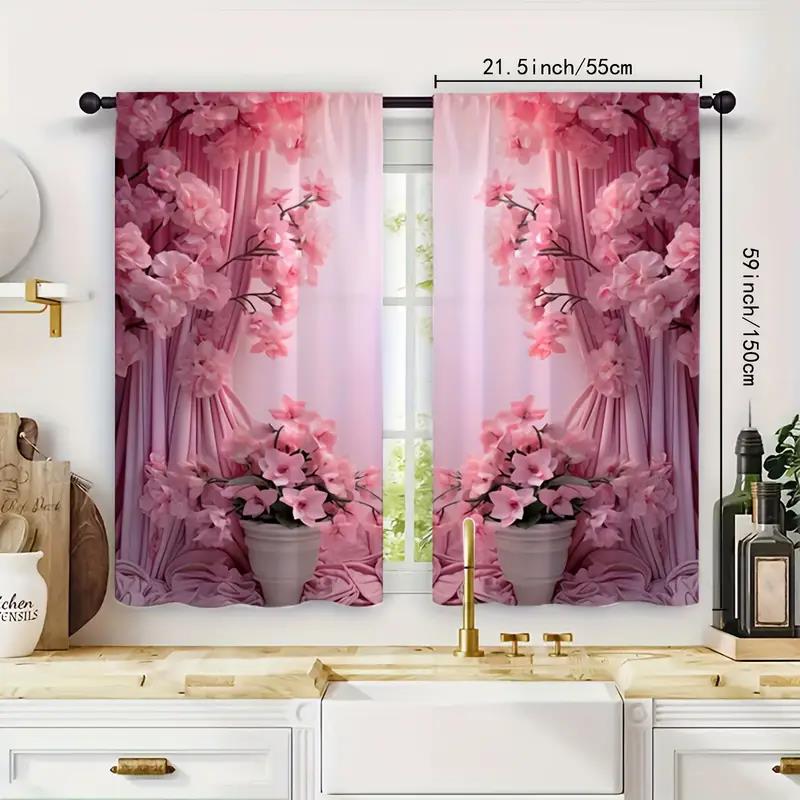 2pcs - Romantic Pink Printed curtains, appropriate used for home decoration in bedrooms and family rooms Durable Material