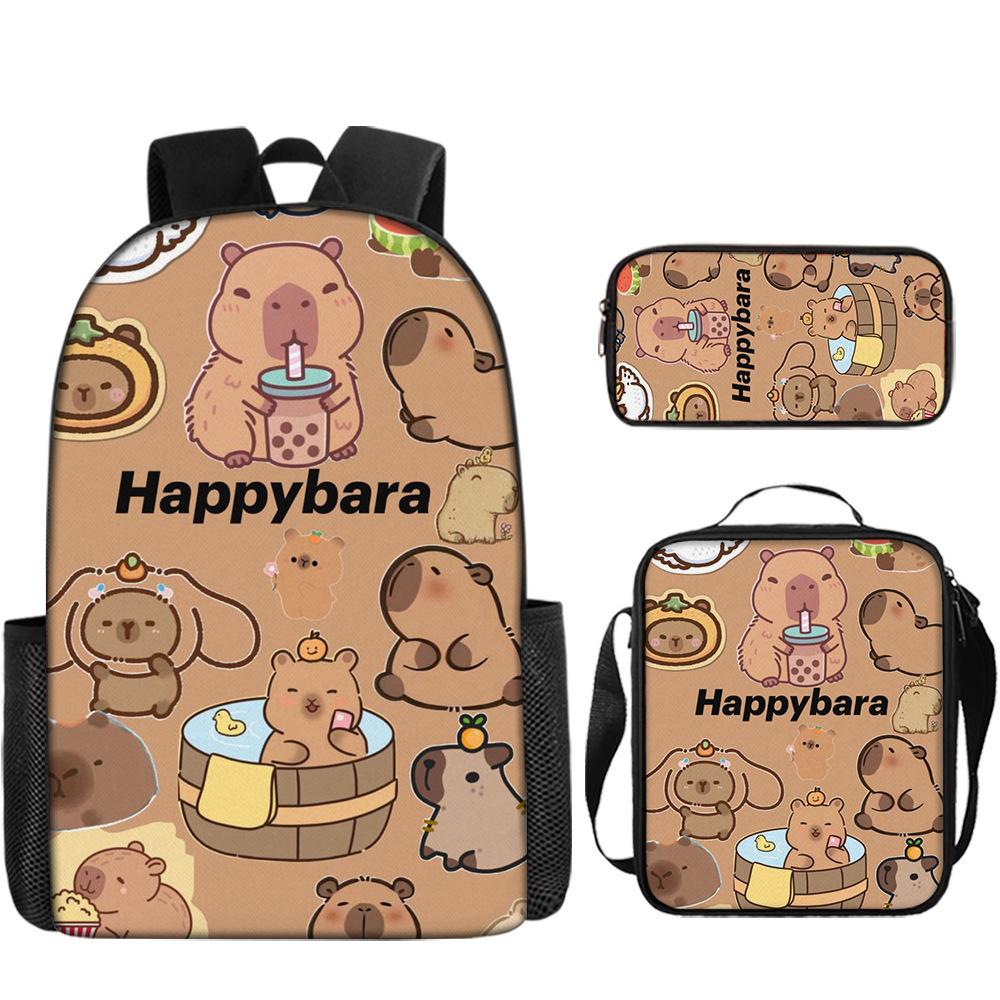Luxus Neuheit Eigenartig Lustig Cool Capybara 3D Druck 3 Stück/Set Schüler Schultaschen Laptop Tagesrucksack Rucksack Lunchtasche Federmäppchen