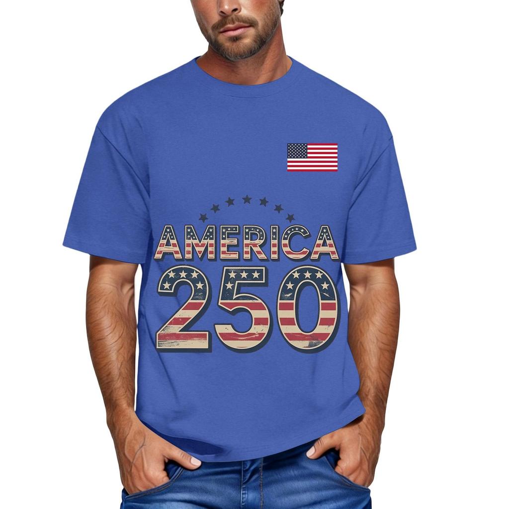 Men's loose and casual flag letter print T-shirt short-sleeved top