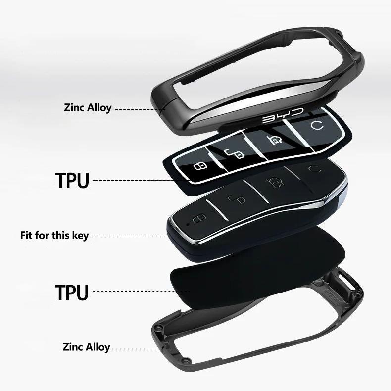 For BYD Dolphin Tang EV600 Han EV Yuan ATTO 3 Song PLUS Pro DMI Qin Zinc Alloy Car Key Case Remote Cover Keychain Accessories