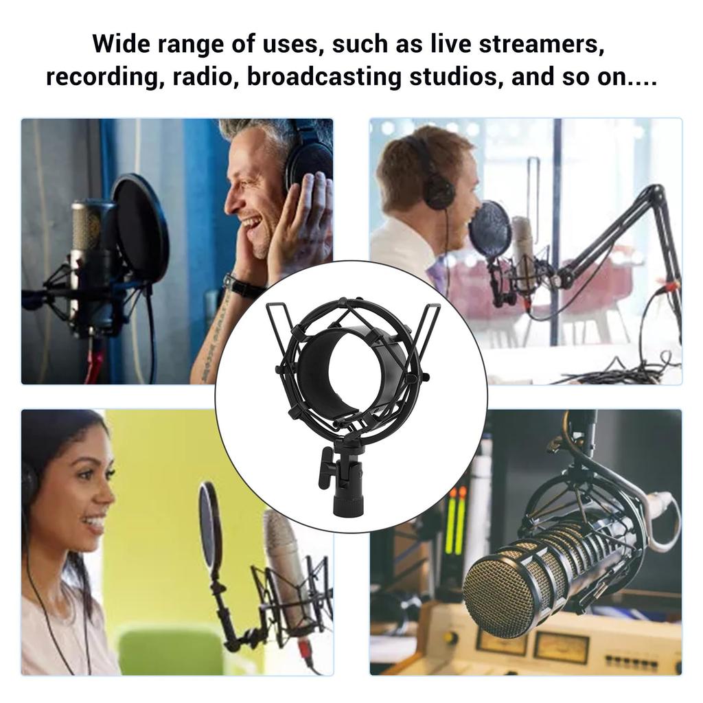 Aluminum Alloy Microphone Shock Mount Holder with Anti-Vibration Pad Inserts, Fits 55-65mm Microphones, Easy Installation In Studio Broadcast