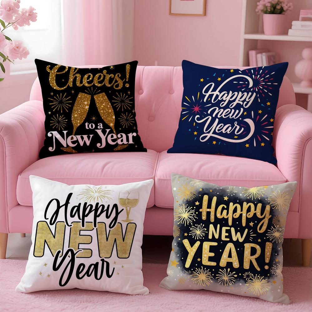Holiday New Year'S Day Cushion Cover Cushion Cover Set 4Pcs 50X50 45X45 40X40 Pillowcase Decorative Sofa Home Decor